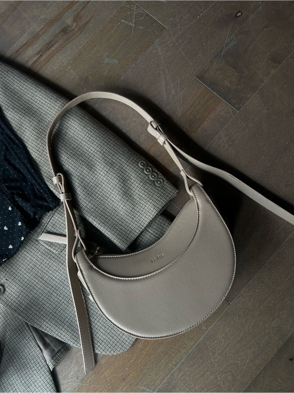 Sleek polene Crescent Crossbody Bag in Taupe